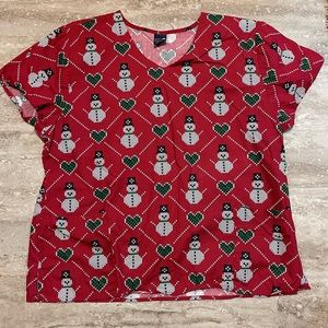 Zoe and Chloe womens scrub top size 2XL holiday snowman Christmas